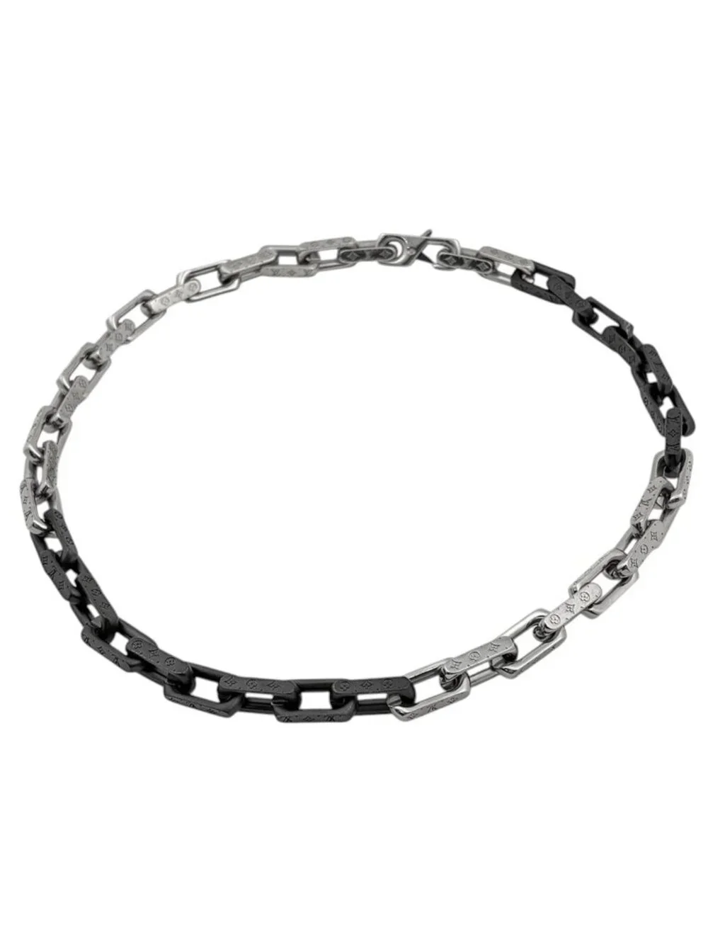 Louis Vuitton Collier Monogram Chain Necklace Metal Silver Black